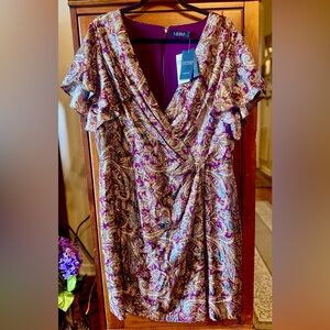 Ralph Lauren Deep Purple Dress with Gold Accents NEW size 18